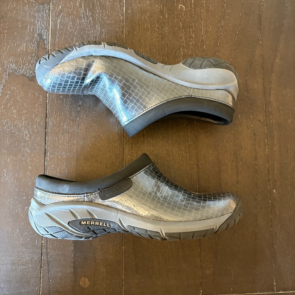 Merrell Womens Size 8 Gray Leather Animal Print‎ Select Fresh Slip On Clogs